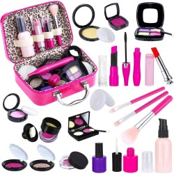 Tepsmigo Kit de maquillage pour filles, ensemble de maquillage pour enfants – avec trousse à cosmétiques pour anniversaire, Noël, ensemble de maquillage jouet pour tout-petits, petites filles de 3 ans et plus (pas de vrai maquillage)