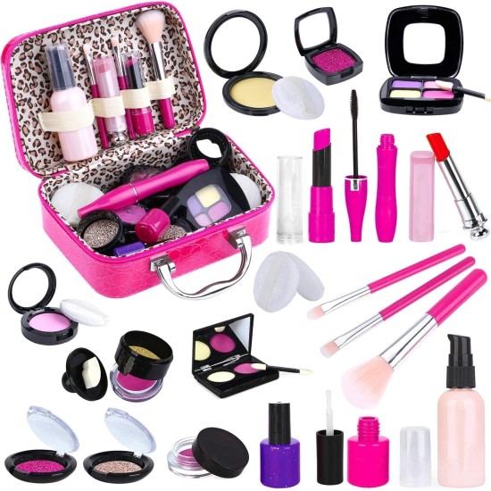 Tepsmigo Kit de maquillage pour filles, ensemble de maquillage pour enfants – avec trousse à cosmétiques pour anniversaire, Noël, ensemble de maquillage jouet pour tout-petits, petites filles de 3 ans et plus (pas de vrai maquillage)