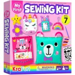 KRAFUN Mon premier kit de couture pour enfants débutants, 7 projets de bricolage faciles de poupées en peluche et d'oreillers en peluche, instructions et feutre, cadeau pour filles, garçons, apprendre à coudre, broderie