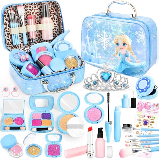 INNOCHEER Kit de maquillage pour enfants de 3 à 5 ans, kit de maquillage pour enfants de 3 à 5 ans, jouets La Reine des Neiges pour enfants, faux maquillage, jouets cadeaux pour filles de 3, 4, 5, 6, 7 ans et plus (pas de vrai maquillage)