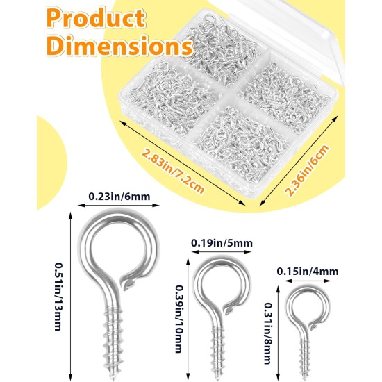 FIVEIZERO Lot de 600 petites épingles à œil pour la fabrication de bijoux et les travaux manuels, mini vis à œillets pour projets artistiques et breloques en perles, petits crochets à œil pour travaux manuels (or et argent, 3 tailles)