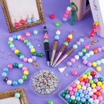 Lot de 320 perles pour stylos, perles focales de 14 mm et perles d'espacement en strass de 8 mm, adaptées pour les stylos, bracelets, porte-clés, fabrication de bijoux, perles acryliques arc-en-ciel, cadeaux de Noël