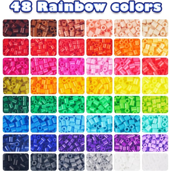 FUNZBO 31000 Kit de perles fusibles de 5 mm – 48 couleurs, fournitures d'art et d'artisanat de Pâques pour enfants, ensemble de jouets, décorations artistiques pour chambre, jouets d'anniversaire, cadeaux pour filles et garçons à partir de 5 ans