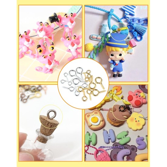 FIVEIZERO Lot de 600 petites épingles à œil pour la fabrication de bijoux et les travaux manuels, mini vis à œillets pour projets artistiques et breloques en perles, petits crochets à œil pour travaux manuels (or et argent, 3 tailles)