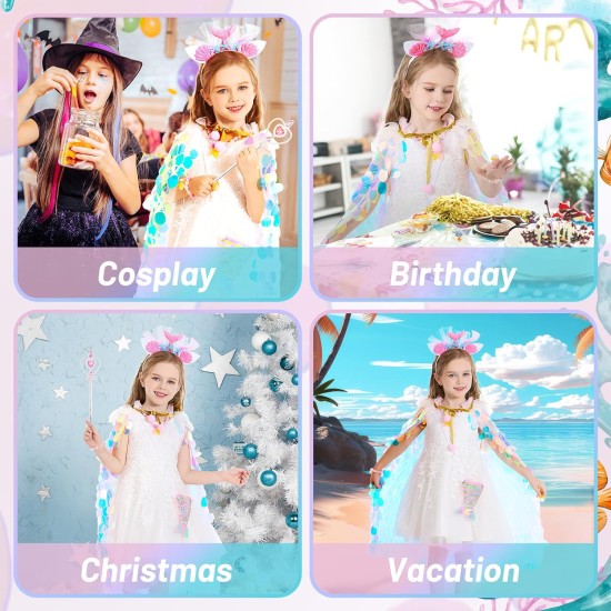 Jouets d'habillage de princesse, vêtements de princesse, Kit Cape de sirène arc-en-ciel, coffret cadeau 9 pièces pour petites filles de 3 à 8 ans