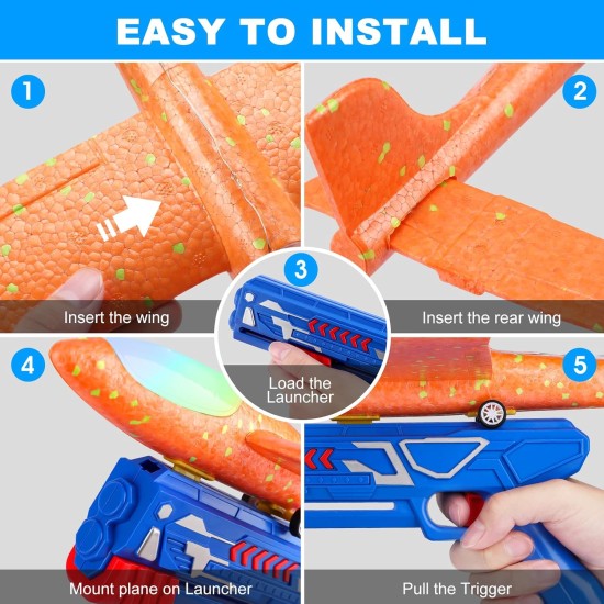 Fuwidvia Lot de 3 lanceurs d'avion, jouet planeur en mousse LED 33,2 cm pour garçons, 2 modes de vol, jouets volants en plein air, cadeaux d'anniversaire pour garçons et filles de 4, 5, 6, 7, 8, 9, 10, 11, 12 ans (bleu, vert et orange)