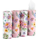 Porte-mouchoirs de voiture de 200 feuilles avec mouchoirs en papier, tubes de mouchoirs de voyage à 3 épaisseurs, boîte de mouchoirs en papier de 4 pièces, parfait pour le cylindre porte-gobelet de voiture (rose)