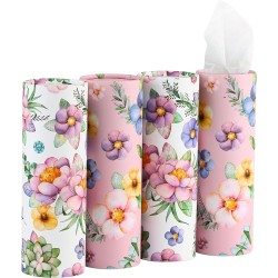 Porte-mouchoirs de voiture de 200 feuilles avec mouchoirs en papier, tubes de mouchoirs de voyage à 3 épaisseurs, boîte de mouchoirs en papier de 4 pièces, parfait pour le cylindre porte-gobelet de voiture (rose)