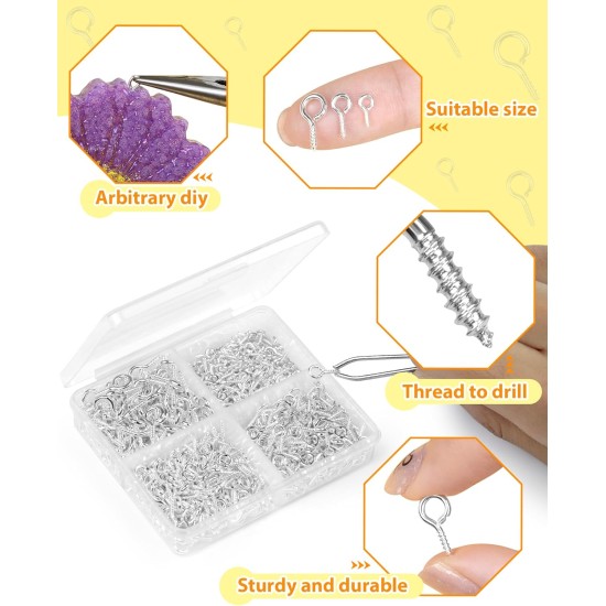 FIVEIZERO Lot de 600 petites épingles à œil pour la fabrication de bijoux et les travaux manuels, mini vis à œillets pour projets artistiques et breloques en perles, petits crochets à œil pour travaux manuels (or et argent, 3 tailles)