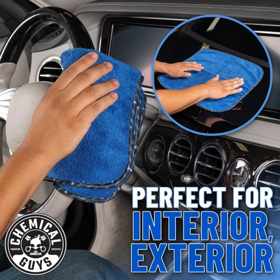Chemical Guys Lot de 3 serviettes en microfibre de qualité professionnelle pour voitures, bleues, 40,6 x 40,6 cm, ultra douces et sans rayures pour camions, motos et plus encore