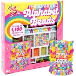 Just My Style ABC Perles par Horizon Group Usa, plus de 1000 breloques et perles, breloques alphabet, cordon de perles de cire en forme d'étoile, porte-clés en cordon de satin inclus, brillant, petit