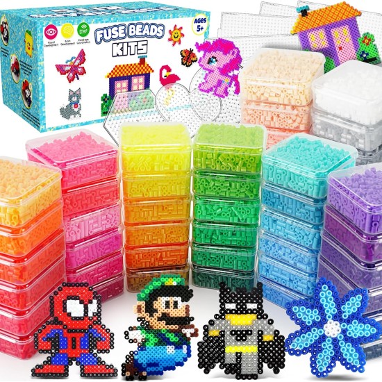 FUNZBO 31000 Kit de perles fusibles de 5 mm – 48 couleurs, fournitures d'art et d'artisanat de Pâques pour enfants, ensemble de jouets, décorations artistiques pour chambre, jouets d'anniversaire, cadeaux pour filles et garçons à partir de 5 ans